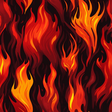 Seamless Stylized Orange Flame Tongues Vector Pattern Background