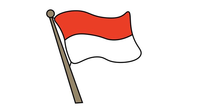 The video displays a 2D vector graphic animation of the Indonesian flag set against a plain white background.