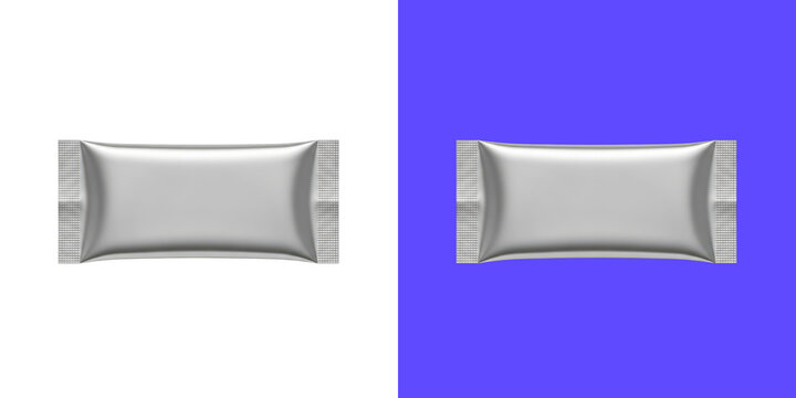 Blank silver foil pouch snack food packaging mockup design png
