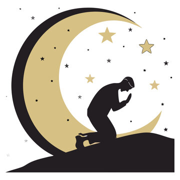 flat silhouette sujood prayer moon