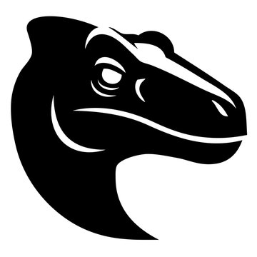 Logotipo animal jur&aacute;sico. Icono con dibujo sencillo con la silueta de la cabeza de un dinosaurio depredador tipo Tyrannosaurus rex, visto de perfil 