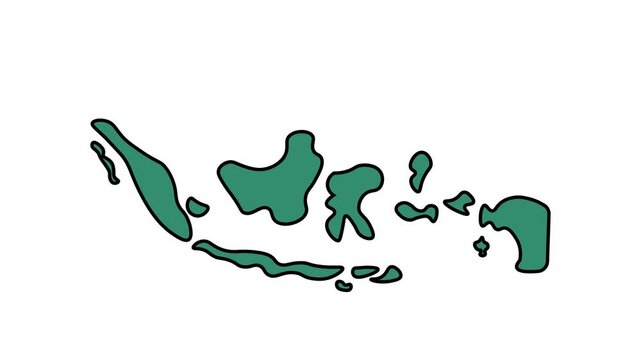 The video displays a 2D vector graphic animation of a simplified map of the Indonesian archipelago set against a plain white background.