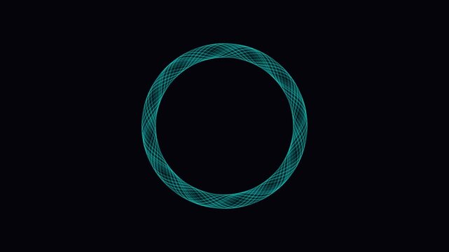 Glowing cyan neon circle rotating in seamless motion for abstract digital background video design graphic loop