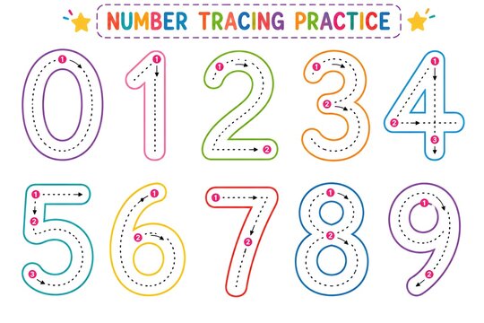Preschool Number Tracing Activity Featuring Large Numbers and Writing Arrows