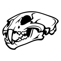 Obraz premium Fauna africana. Icono con dibujo sencillo con lineas del cráneo de un felino depredador tipo león visto de perfil 