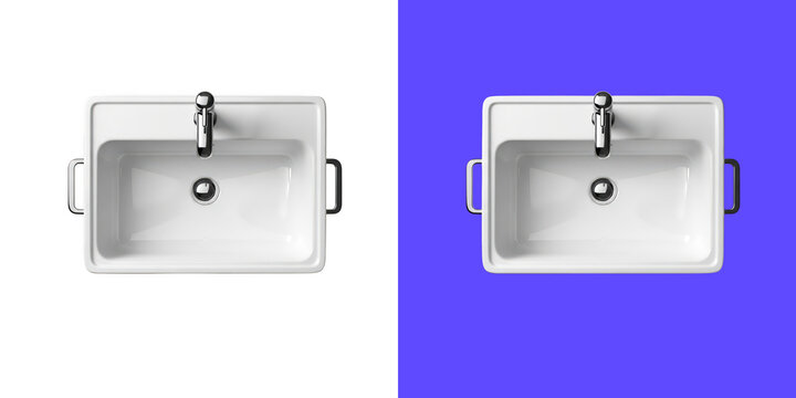 Modern white ceramic bathroom washbasin with chrome metal faucet png