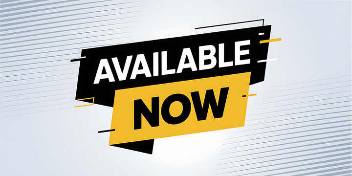 Available Now Bold Text In Black And Yellow On A Geometric Background With Grey Lines 