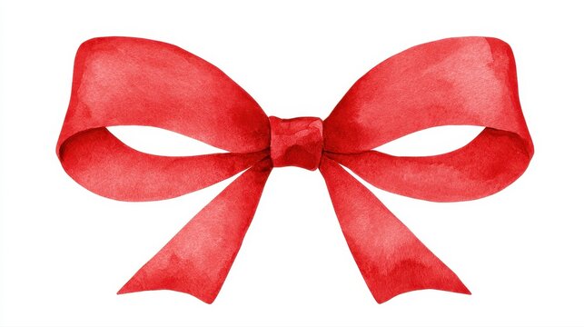Red bow flat design front view elegant seasonal ribbon water color colored pastel.