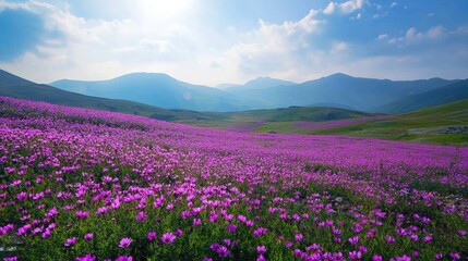Fototapeta premium Field of purple flowers blooming together, creating a stunning view.