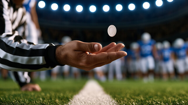 Referee tossing a coin during NFL season kickoff on the field  