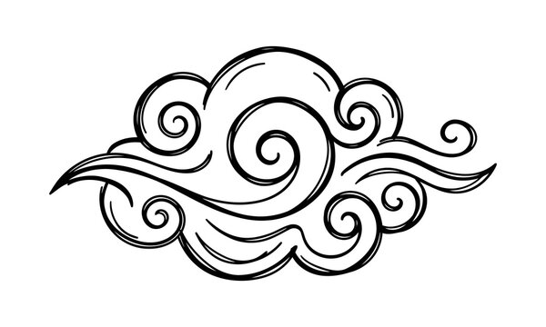 Elegant stylized cloud design with intricate swirl patterns isolated transparent background