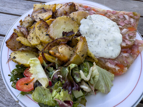 Traditional German Pork Aspic with Fried Potatoes &ndash; Rustic Homemade Cuisine and Comfort Food