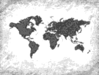 Distressed style of silhouette maps of the world.  © muhtadi