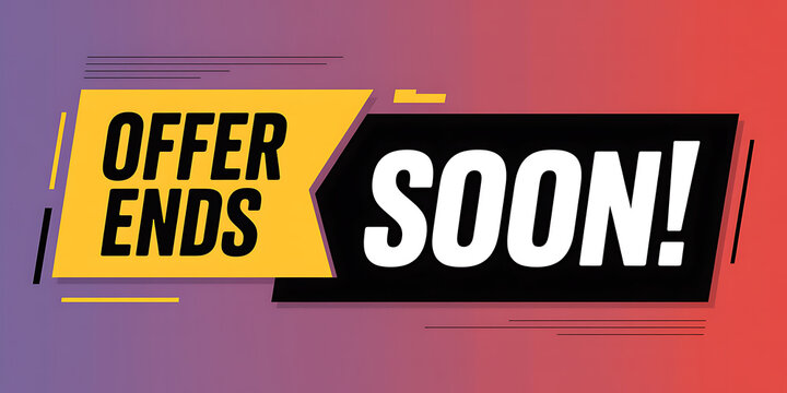 Offer Ends Soon Bold Text In Yellow Black And White With Gradient Background And Lines 