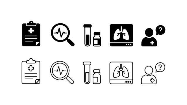 Medical Healthcare Icon Set in Solid Silhouette and Linear Outline Style