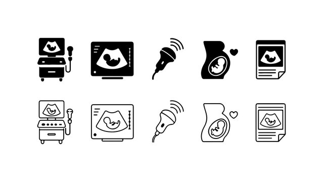 Ultrasound Scan Icon Set in Silhouette and Outline Style