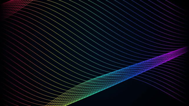 Abstract Digital Waveform with Rainbow Gradient Lines on Dark Background
