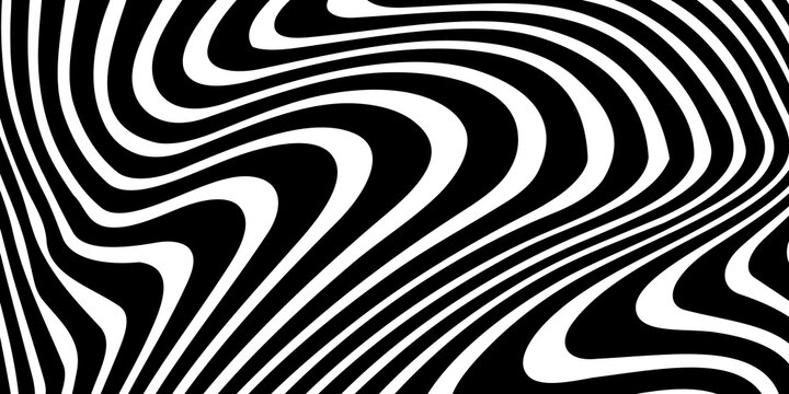 Psychedelic lines. Abstract pattern. Texture with wavy, curves stripes. Optical art background. Wave design black and white. Vector illustration.