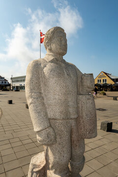 Hirtshals, Denmark A sculpture of a stout fisherman in the downtown. Fiskerdrengen, the Fisherman's Son, created by artist Sven Bovin in 1982.