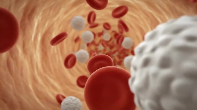 Blood cells flowing through a blood vessel