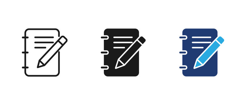 Notepad pencil icon, edit document writing symbol, notebook taking note graphic. vector illustration
