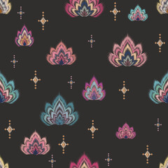 Ikat-Inspired Floral Seamless Pattern – Painterly Textile Motif Collection No.005  © Lhing