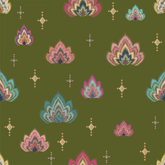 Ikat-Inspired Floral Seamless Pattern – Painterly Textile Motif Collection No.005  © Lhing