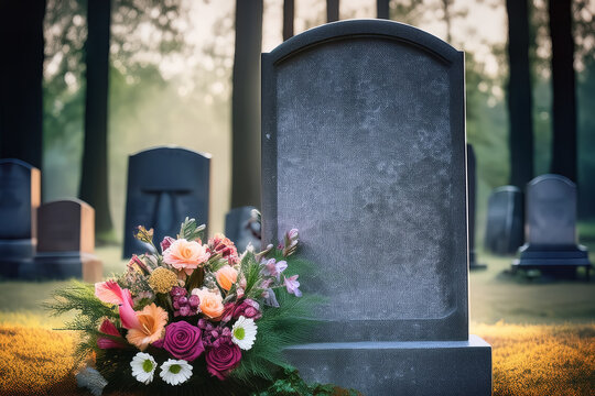Ein bunter Blumenstrau&szlig; an einem Grabstein