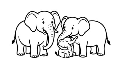 Cute elephant family illustration with mother elephants caring for an adorable playful baby © Nadia