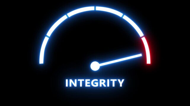 Neon integrity gauge meter animation: business ethics and corporate compliance concept