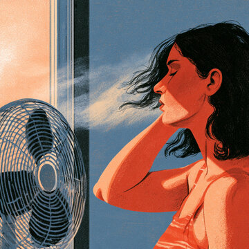 Exhausted girl suffering from hot weather at home illustration