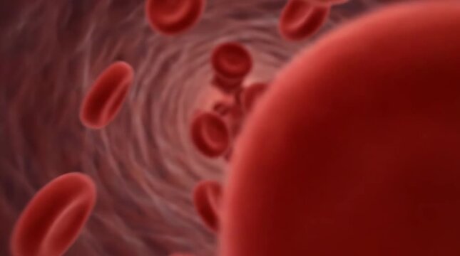 Red blood cells flowing through a blood vessel
