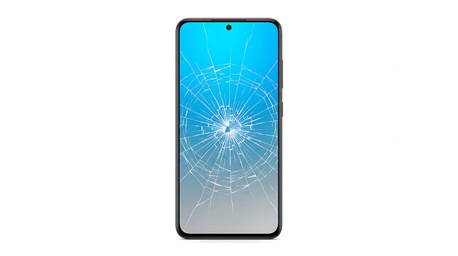 Smartphone with cracked screen displaying abstract blue pattern