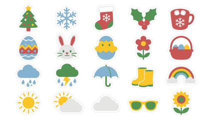 Fototapeta premium Digital Stickers Set with Cute Seasonal Icons for Planner and Calendar Decoration