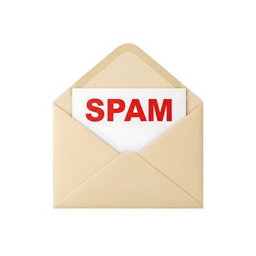 Envelope labeled spam with bold red text