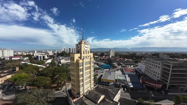 Aerial view approaching the urban landscape of Taubate