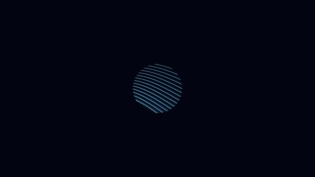 Glowing blue circle graphic with layered horizontal lines creating dynamic motion in this abstract video clip