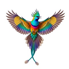 Fototapeta premium Colorful peacock spreading wings in flight