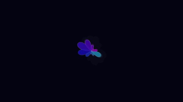 Vibrant digital flower animation glowing with purple and blue petals in smooth rhythmic motion video loop