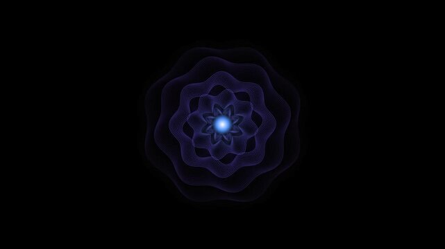 Radiant purple light rings pulsating in rhythmic waves create dynamic digital motion graphic video art background