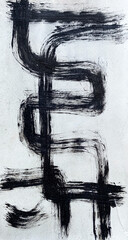 Fototapeta premium Minimalist abstract black acrylic dry brush strokes on textured paper. Expressive geometric composition for modern posters, aesthetic branding, packaging design and creative print layouts