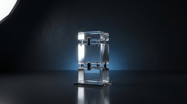Transparent abstract geometric structure with reflections and dramatic lighting