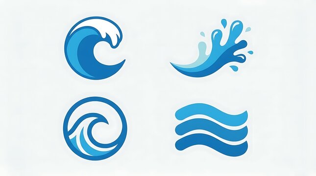 Blue ocean wave graphic design logo elements.