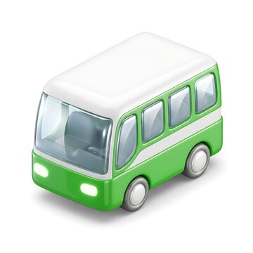 3D isometric green and white bus vehicle illustration isolated on a plain white background