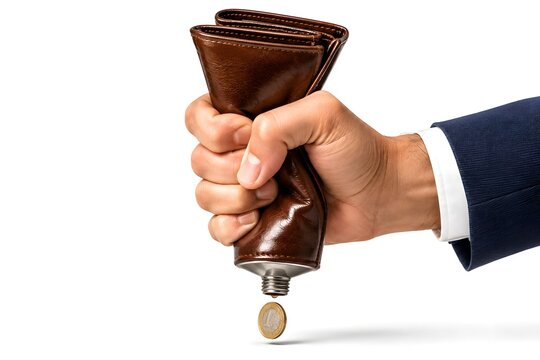 Hand Squeezing Wallet Shaped Tube with Coin Symbolizing Financial Pressure and Budget Constraints