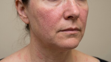 Naklejka premium Realistic Clinical Close Up of Cutaneous Lupus Erythematosus with Malar Rash and Photosensitive Skin Lesions