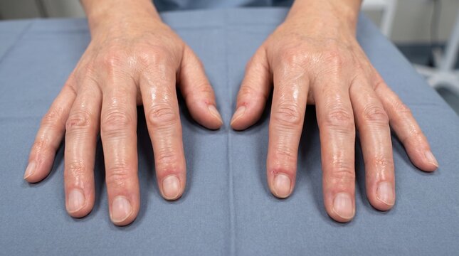 Scleroderma Realistic Clinical Dermatology Photograph with Tight Thickened Skin of the Fingers