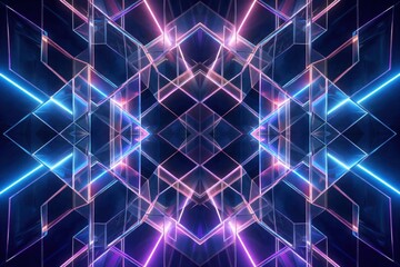 Naklejka premium Abstract Neon Geometric Structure with Blue and Pink Lights.