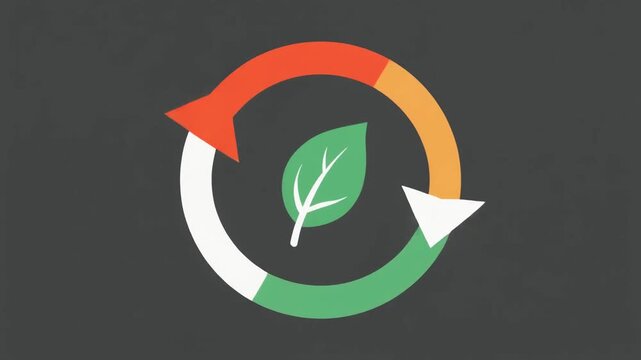 A circular arrow icon with a green leaf in the center represents environmental cycle.