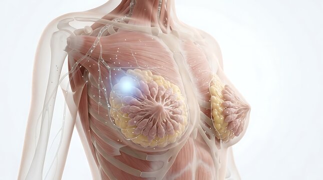 3D Illustration of Female Breast Cancer Tumor in Human Anatomy